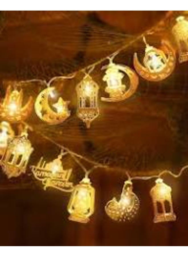 Ramadan Decoration - Metal Light String with 10 Pieces - Mosque, Crescent, and Lantern - Image 3